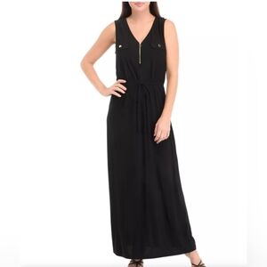 Emma & Michele Black Sleeveless V‑Neck Maxi with Drawstring